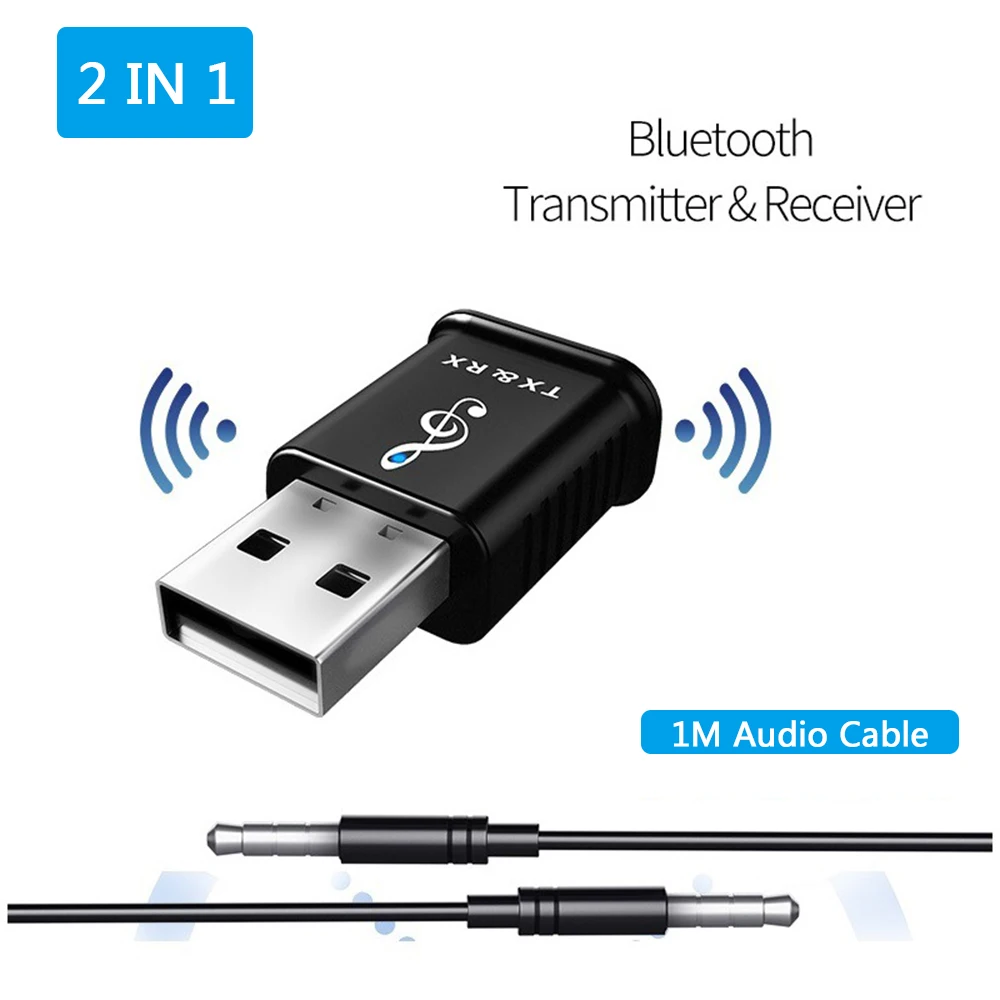 2-в-1 Bluetooth 5,0 аудио приемник беспроводной передатчик Bluetooth стерео AUX USB 3,5 мм Jack для ТВ планшетный ПК автомобильный комплект Беспроводной адаптер