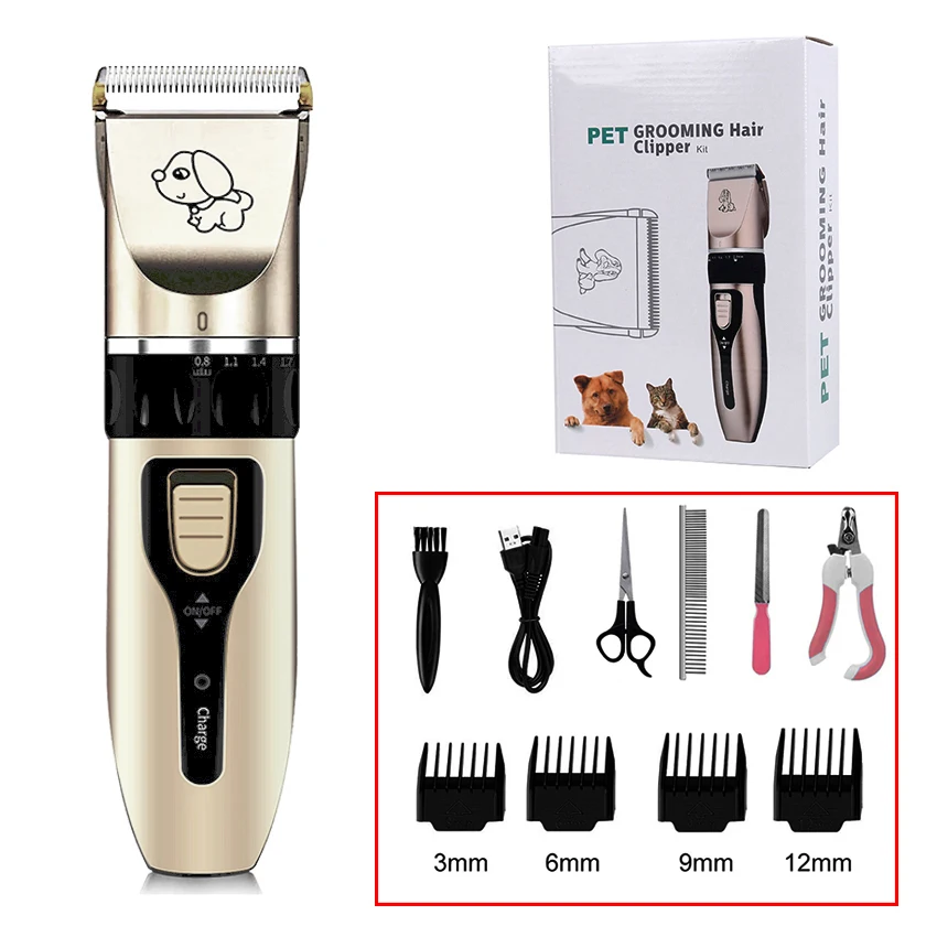 Dog Hair Trimmer USB Rechargeable Cordless Pet Dog Grooming Clippers Shaver Set Electrical
