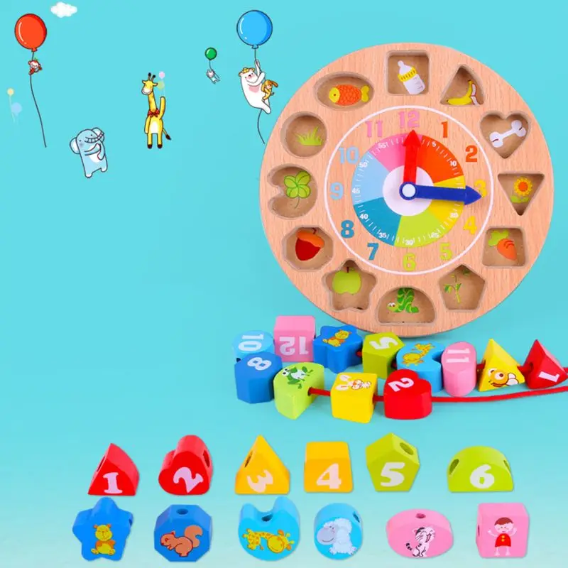 

Educational Wooden Clock Learning Sorting Clock Puzzle Montessori Boards Cognition Play Toy for Kids Toddlers Baby