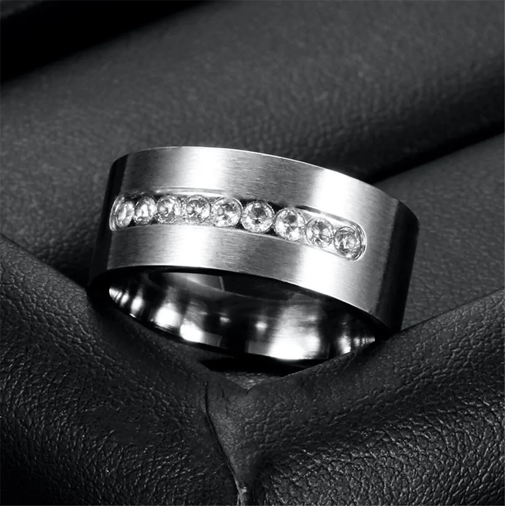 Princess Cut Cubic Zirconia Classic Wedding Rings for Women Men Stainless Steel Couple Band Anniversary Personalized Lovers Gift