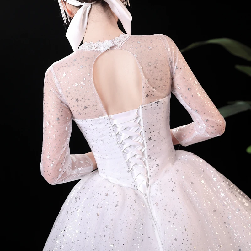 Vestido de Casamento com Trem Vestido de Baile Vestido de Casamento Vestidos de Casamento Nova Manga Longa Clássico Lantejoulas Luz Tamanho Grande 2021 4 com trem clássico lantejoulas vestido de baile