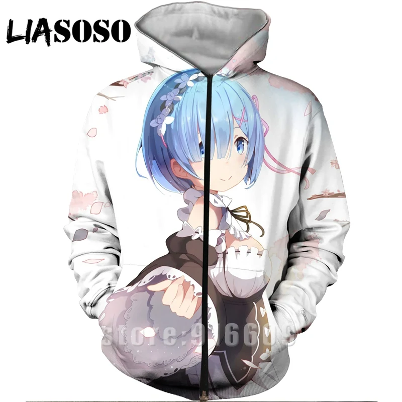 Re Zero Rem, 3D принт, толстовка с капюшоном, для женщин и мужчин, Ram, аниме, толстовки, повседневный дизайн, куртка, Harajuku стиль, пуловер на молнии, худи - Цвет: 14