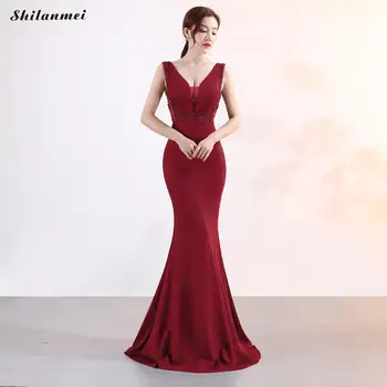 

Elegant Long Party Dress Women Sexy Sleeveless Tank Summer Dress 2019 Deep V Neck Summer Slim Floor Length Formal Gowns Vestidos