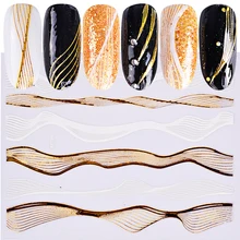 1 шт стикер для дизайна ногтей 3D блестящая золотая Волнистая Полоса лента черно-белая слайдер на ногти DIY Наклейка для маникюра украшения BEBP249-1