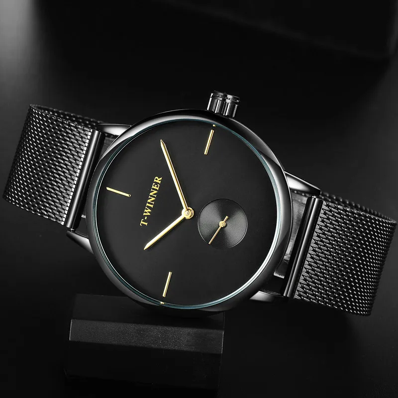 

T-WINNER Men Mechanical Watches Winner Top Brand Hand Wind Stainless Steel Leather Strap Forsining Simple Man waterproof Clock