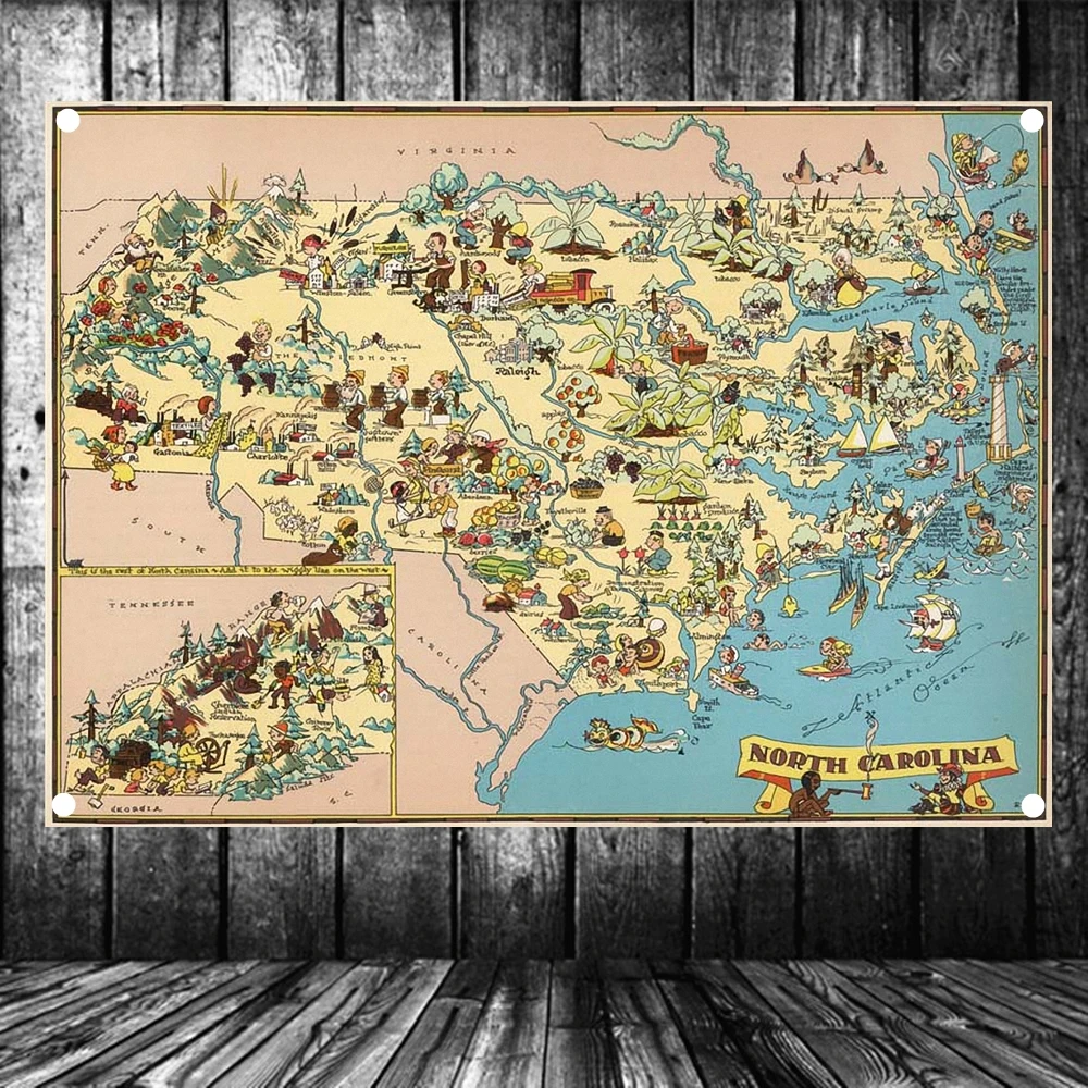 &quotUnited States published in 1935 North Carolina Map&quot Large Vintage Hang A flag Poster Banner Wall Stickers Canvas Painting | Дом и сад
