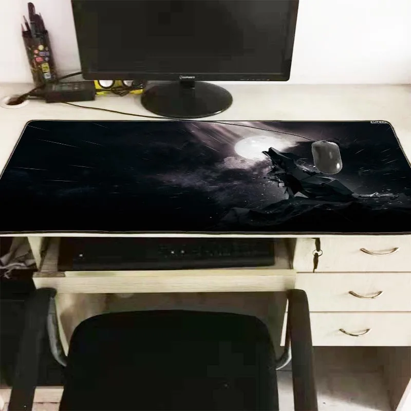  Mairuige Wolf Night Moon Gaming Mouse Pad Black Lock Edge Desk Keyboard Mouse Mat Rug Large Game Mo