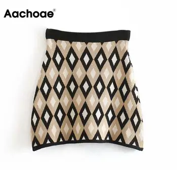 

Elegant Geometric Print Women Sweater Skirt Casual Ladies Mini Skirt Vintage Female Print Short Skirt Office Suit Saia Mujer