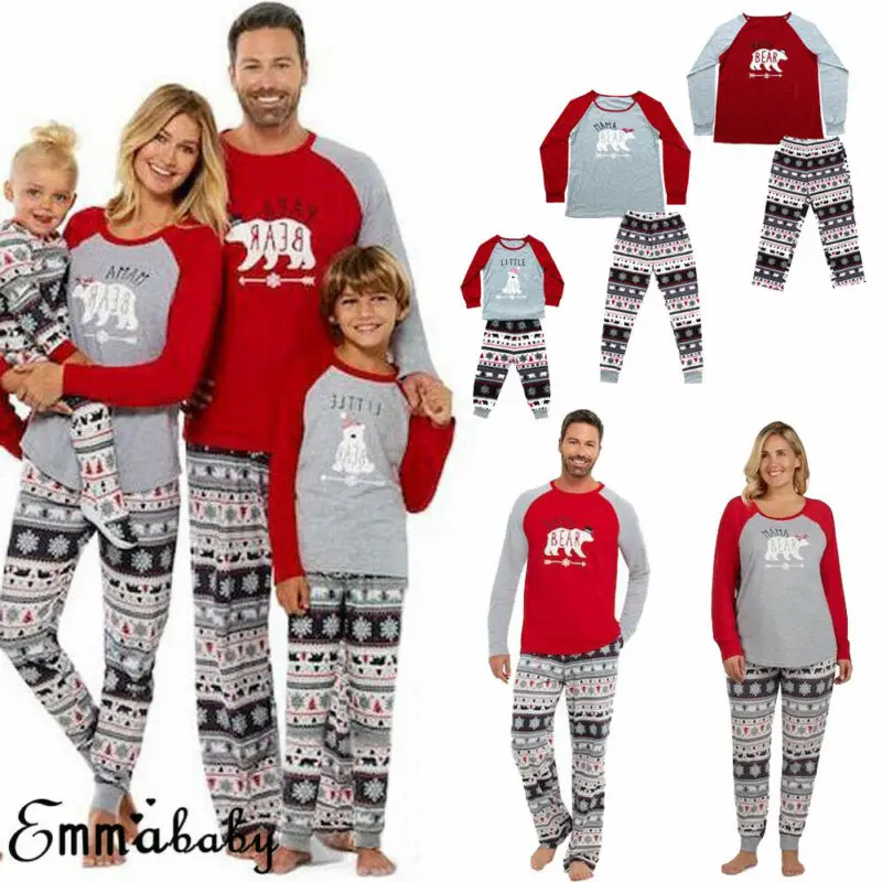 

Family Matching Christmas Pajamas Set Bear Print Top +Pant Sleepwear Nightwear Homewear Outfits