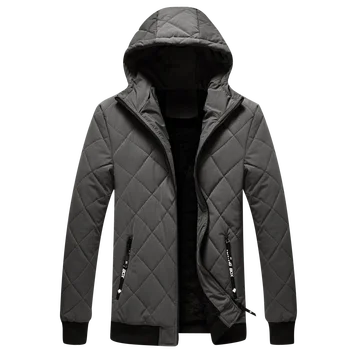 

2019 New Fashion Rhombus Line Men's Winter Hooded Thermal Jacket Fleece Coat Man Slim Fit Warm Jackets