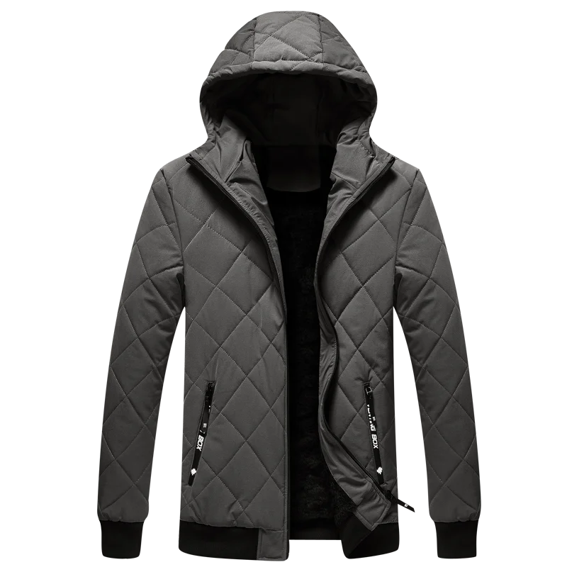 2019 Новая мода ромбовидная линия мужская зимняя теплая куртка с капюшоном