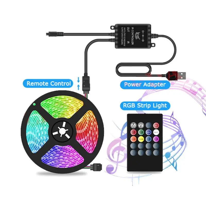 

LED Music Voice Control Lights Strip USB Flexible Ribbon with Remote Control R9JC
