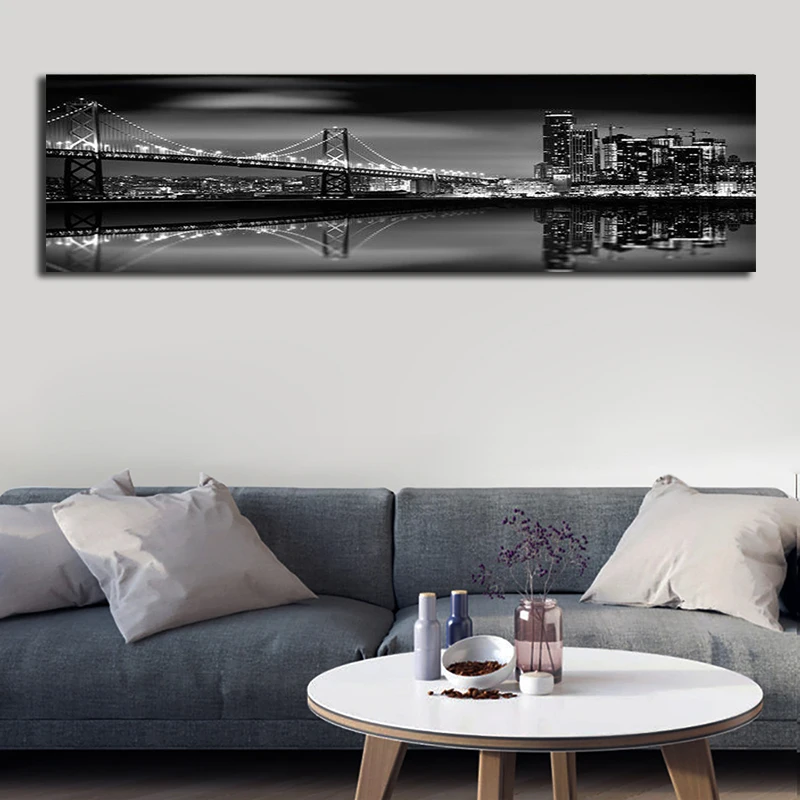 Night Cityscape Scenery Oil Painting Printed Modern Canvas Home Cuadros Wall Art Picture for Living Room Sofa Posters | Дом и сад