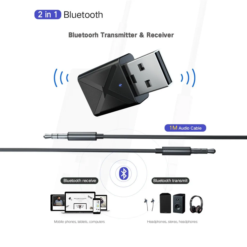 Bluetooth Adapter Bluetooth Audio Receiver Bluetooth Transceiver Adapter Audio Adapter Bluetooth Aux Adaptor USB Bluetooth 5.0 Transmitter Receiver Mini Stereo Bluetooth AUX RCA USB 3.5mm Jack For TV PC Car Kit Wireless