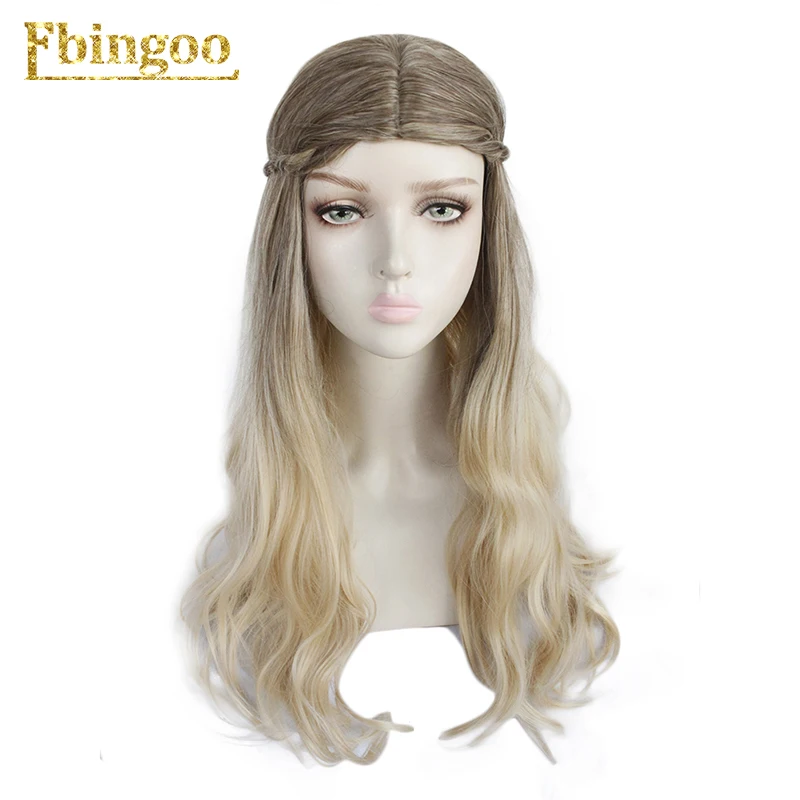 Ebingoo золотой блондин Омбре длинный волнистый синтетический парик Средняя часть Термостойкое волокно принцесса невесты парик для женщин - Цвет: DM1810943