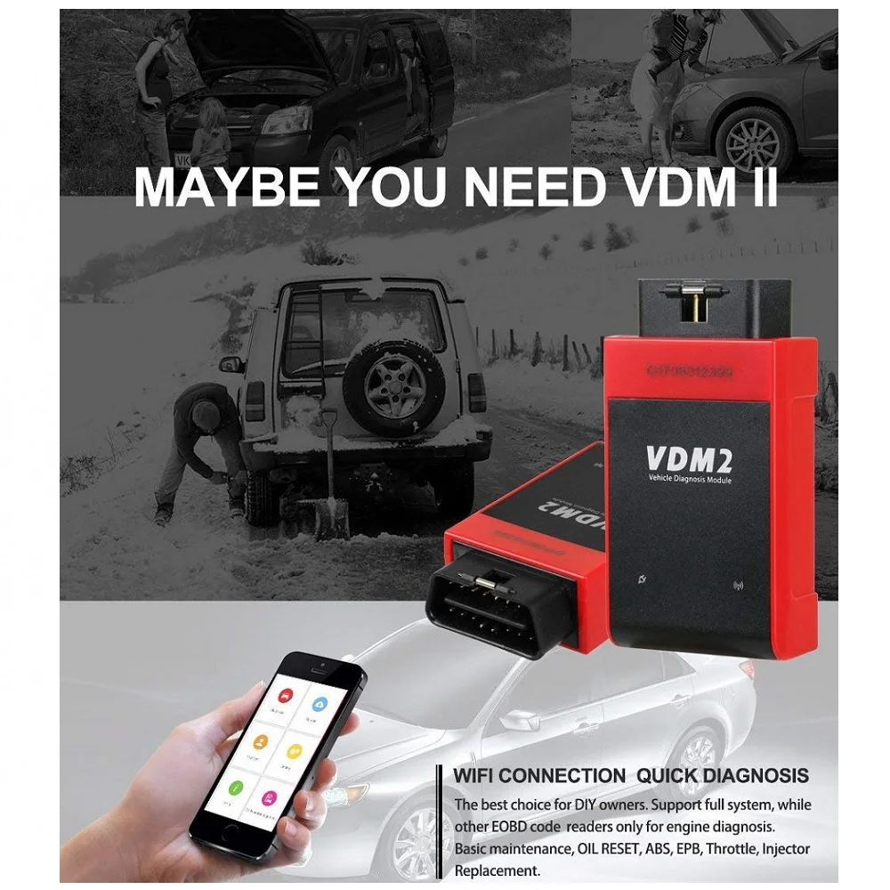 UCANDAS VDM2 VDM II V5.2 WiFi все системы OBDII Автомобильный код сканер OBD2 автомобильный двигатель код ридер для Android диагностики
