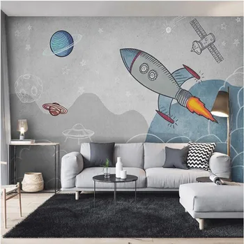 

milofi custom large wallpaper mural hand-painted children's room rocket star girl bedroom cartoon background wallpaper mural