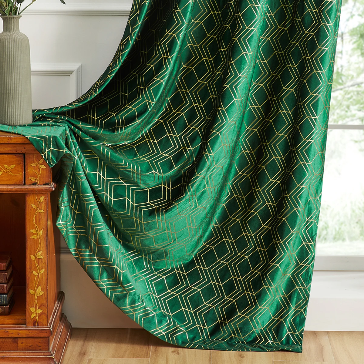 Modern Golden Geometric Velvet Curtain for The Living Room Bedroom Blackout Black Curtains On the Window Door White Green Black curtains for sale Curtains