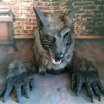 

Halloween Mask Horror Animal Masquerade Props Headgear Full Set Of Wolf Head Wolf Claw Props New