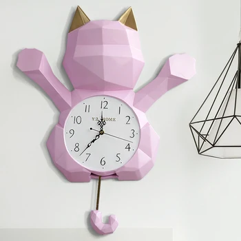 

Wall Clock Modern Design for Living Room Watches Resin Cat Statue Swing Clock In Wall Ornament Fashion Creative Home Decoration