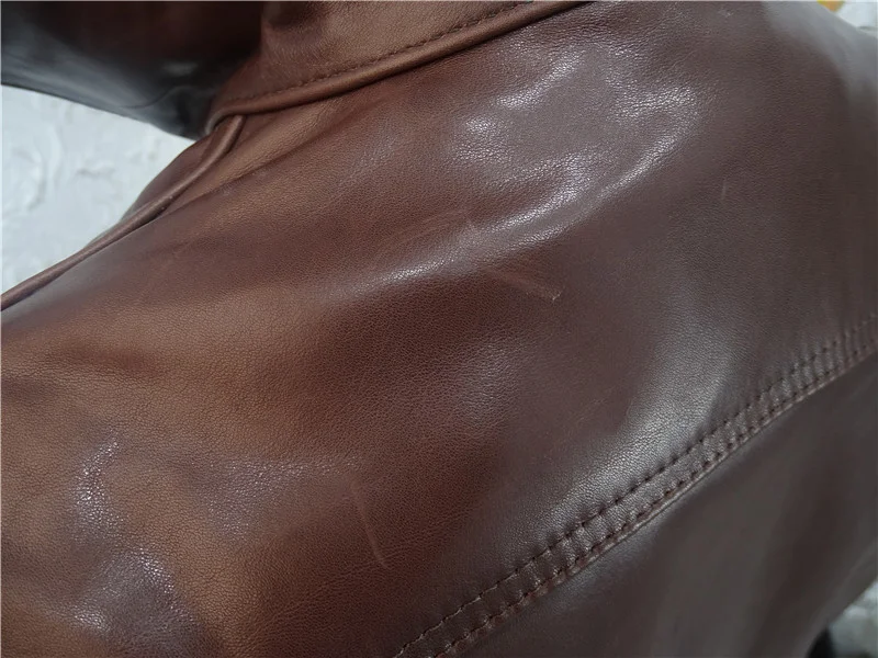 sheepskin leather jacket mens Free shipping.wholesales Brown soft horsehide jacket.men slim genuine leather coat.quality vintage leather clothes. cowhide leather jacket mens
