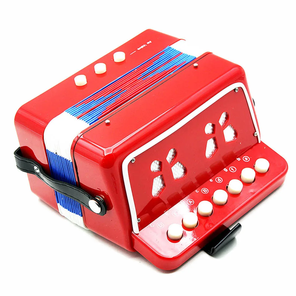Kids Accordion Musical Instrument Seven Button Playing Christmas Gifts Red