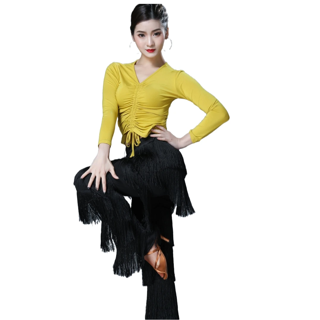 Adult Latin Dance Pants Fringe Dance Top Ballroom Dance  Samba Salsa Dance  Tassels Trousers Performance Clothes