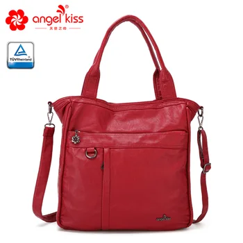 

Angelkiss Brand Large Women Shoulder Bag in Eco-Friendly Soft and Smooth Washed PU Material Roomy Messenger Bag with Long Strap