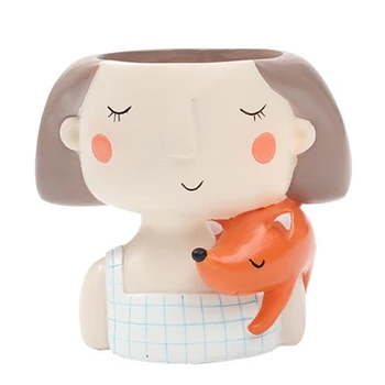

Lovely Girl Cartoon Design Resin Plant Flower Pot Succulent Container Planter Bonsai Pot Flowerpot Desktop Craft Home Decoration