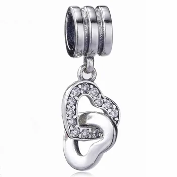 

Authentic 925 Sterling Silver Bead Charm Love Hearts Entwined With Crystal Pendant Bead Fit Bracelet Diy Jewelry