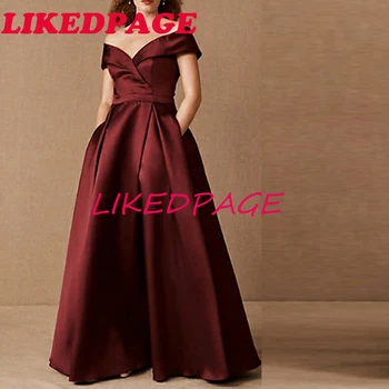 

LIKEDPAGE Simple Belt A Line Wedding Dresses 2020 Satin Off The Shoulder Wedding Bridal Gowns Sweep Train Zipper With Buttons