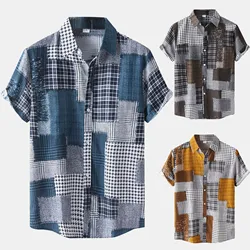Jaycosin moda masculina casual imprimir camisa havaiana manga curta botão turn down camisa respirável roupas vintage blou