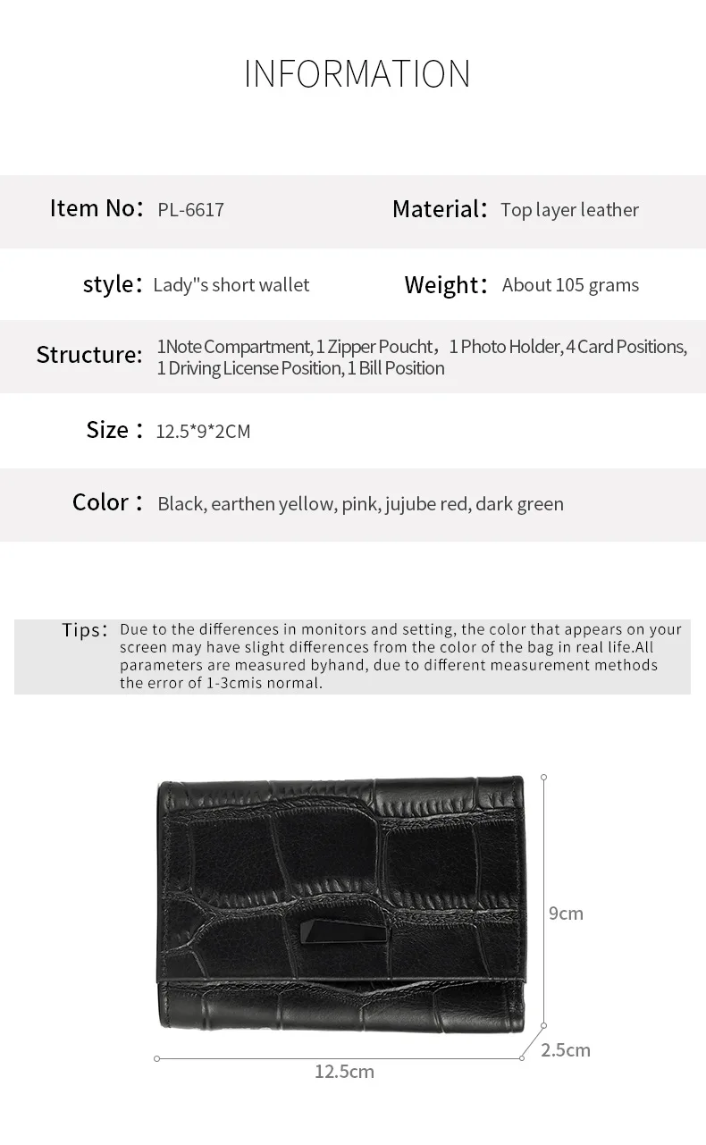 Короткий брендовый женский кошелек из натуральной кожи с текстурой крокодила и тремя сложениями, верхний слой кожаного кошелька с карманом для монет на молнии