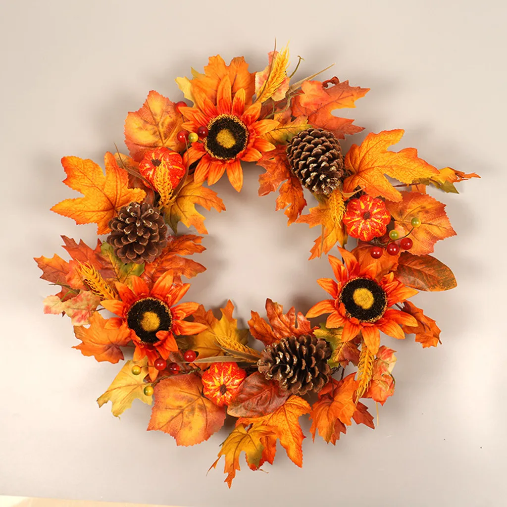 Хэллоуин осеннее праздничное Тыква кленовые листья венок на День Благодарения