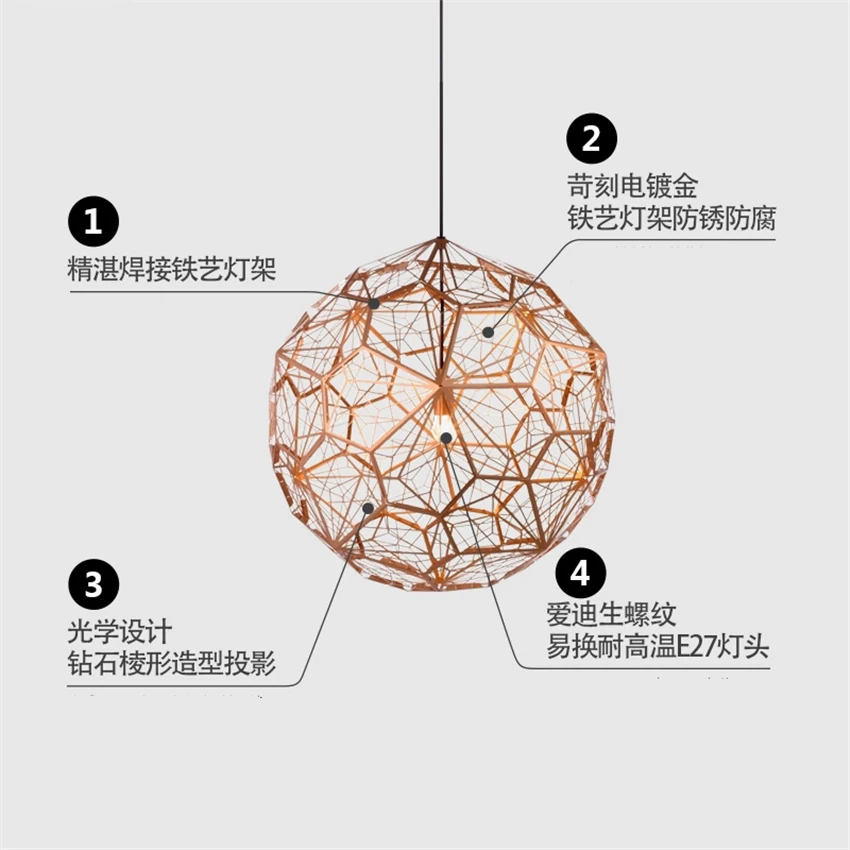 Постмодерн Etch Art подвесные светильники алмазный шар гальваническим покрытием из нержавеющей стали для столовой спальни настольные подвесные лампы DIXON