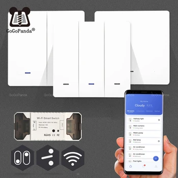 

Smat 1/2/3 Gang Push Light Switch Wireless Control Receiver Panel Button Wall Lamp RF Wifi On/off Interrupter Device Tuya App