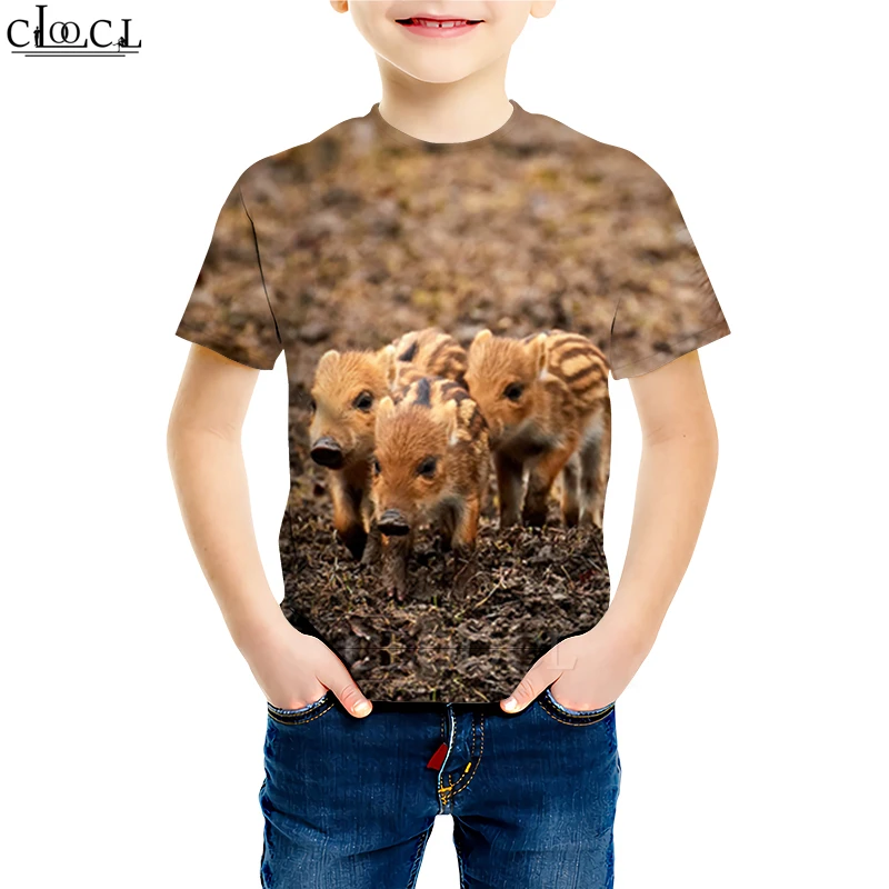 Kids T shirt 16 Футболка с дикими животными, дикий кабан футболки с 3D принтом свинки милые детские повседневные пуловеры с короткими рукавами для мальчиков и девочек, M195 - Цвет: Kids T shirt 16