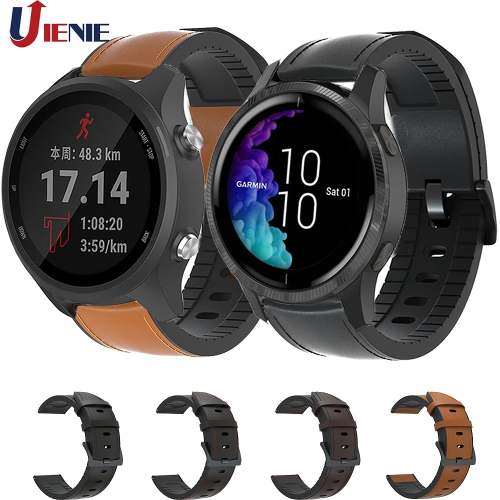 Ремешок кожаный 20 мм для наручных часов Garmin Forerunner 245 M/645/Vivoactive 3/Garmin Came/GarminMove 3 & Luxe