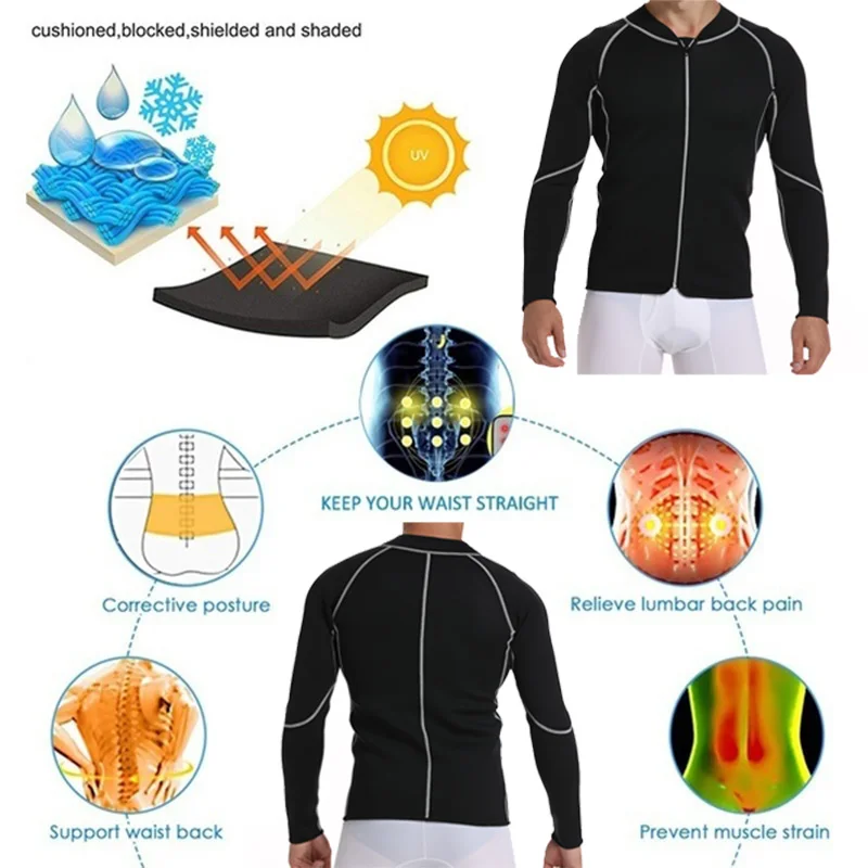 Men Shapers Sweat Neoprene Weight Loss Sauna Suit Waist Trainer Vest Workout Shirt Body Shaper Fitness Shapewear Long Sleeve