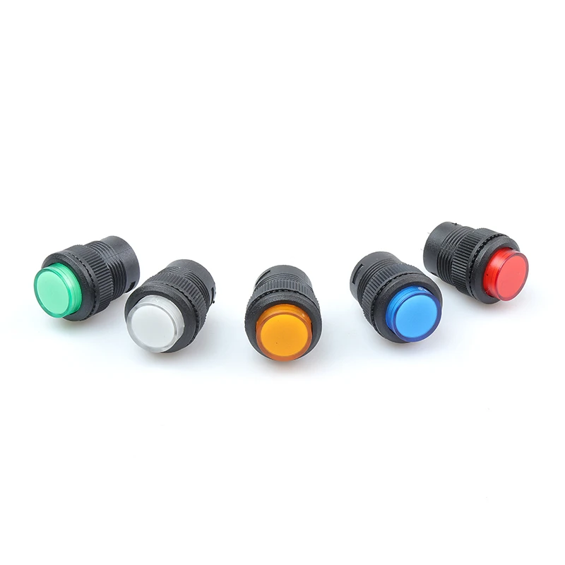 5Pcs R16-503 키 버튼 스위치 조그 리셋 자동 잠금 스위치 라운드 2 핀 16MM 빛 없음