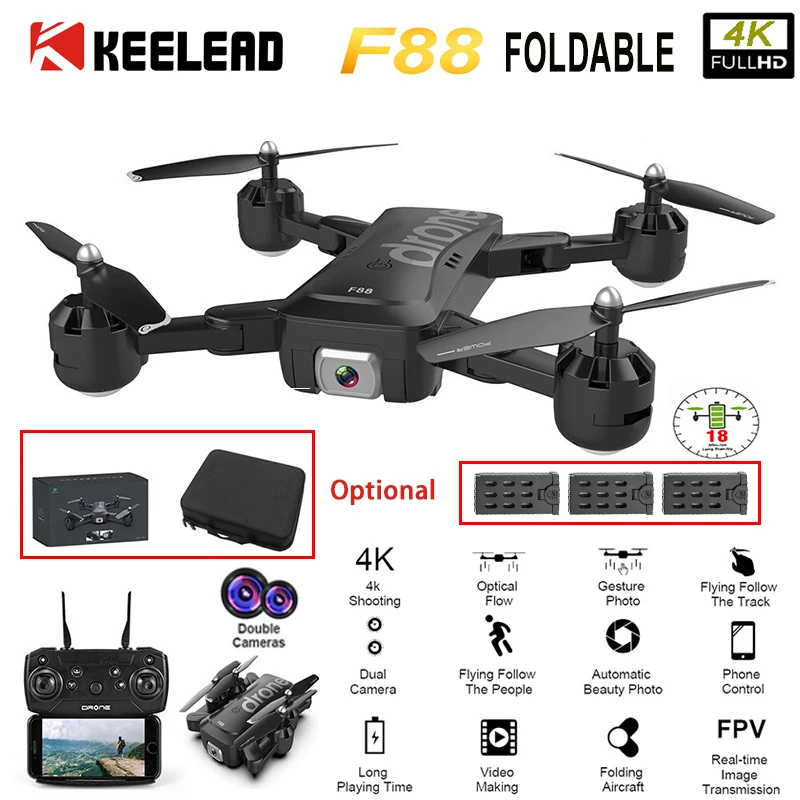 KEELEAD F88 Дрон 4K wifi FPV двойная камера Дрон RC Квадрокоптер профессиональный оптический поток 18 мин Время полета складной Дрон VS SG106