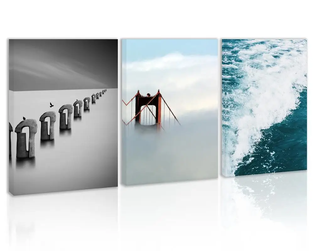 

Golden Gate Bridge Wall Art Decor Silence Lake Bird Canvas Painting Kitchen Ocean Waves Prints Pictures for Home Living Room