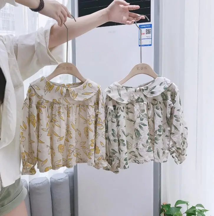 

2019 New Style Girls Printed Shirt Autumn Cotton Linen Fashion Girls Blouse 2-7t PX502