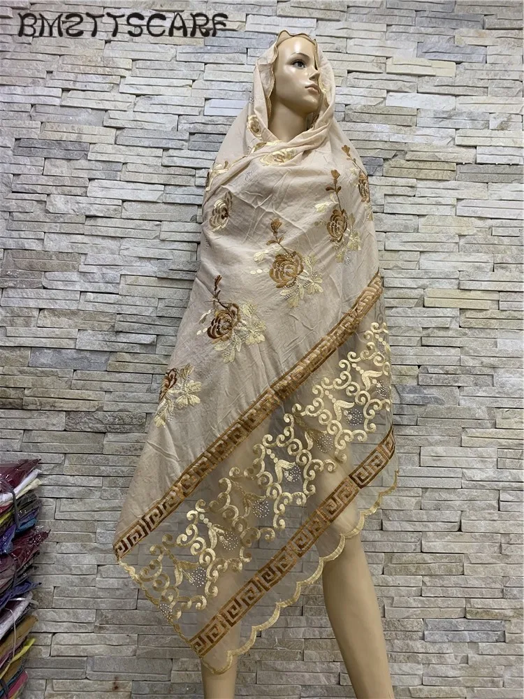 

Real Shot ! African Women Floral Big Cotton Scarfs Splicing Net Scarf Soft Headscarf Women Hijab Scarf on Sales BM817