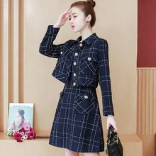 Ladies Dress Suits Formal Office Ladies Work Wear Tweed Cotton Short Blazer Jacket Sleeveless A line Dress Two Piece Set Clothes