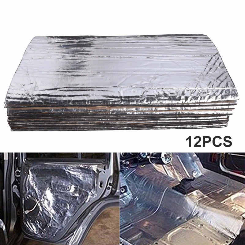 

12pcs Car Hood Chassis Firewall Heat Shield Thermal Proofing Pad Soundproof Dampening Mat For Door Roof Floor Hood Chassis Trunk