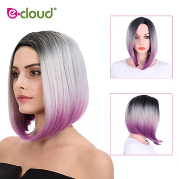 

Ombre Pink Blonde Grey Purple Bob Style Straight Synthetic Wigs for Women High temperature Fiber Natural Cosplay Hair Wigs