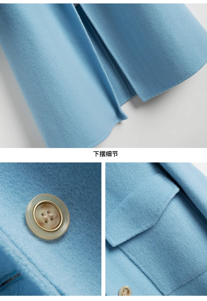YSC Handmade New design women high quality Pure Wool Coat Turn collar Loose Thickening coat Lengthening style Pocket decoration