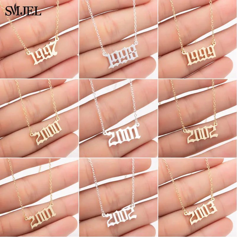 

SMJEL Custom Jewelry Special Date Year Number Necklaces for Women 1983 1987 1996 Personalized Old Eanglish Necklace Collares