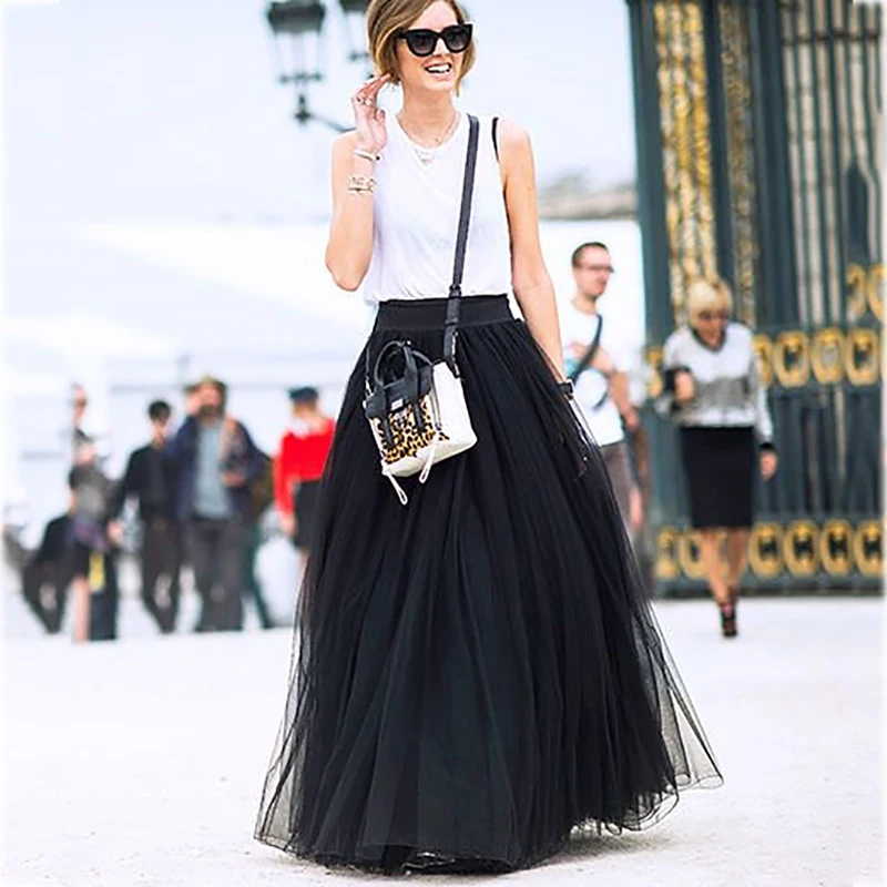 

4 Layers 100cm Maxi Long Tulle Skirt Elegant Princess Fairy Style Tutu Skirts Womens Vintage Bouffant Puffy Fashion Skirt